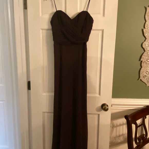 NWT ABS Allen Schwartz Strapless Chocolate Flowy Dress with Train Sz 8 - Picture 5 of 9